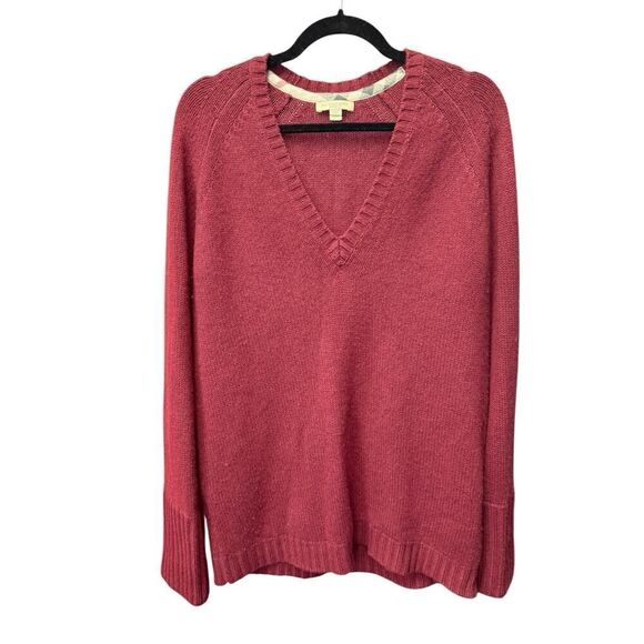 Burberry Brit 100% Cashmere Sweater V-Neck Burgundy Red Size L UNISEX - Picture 1 of 12